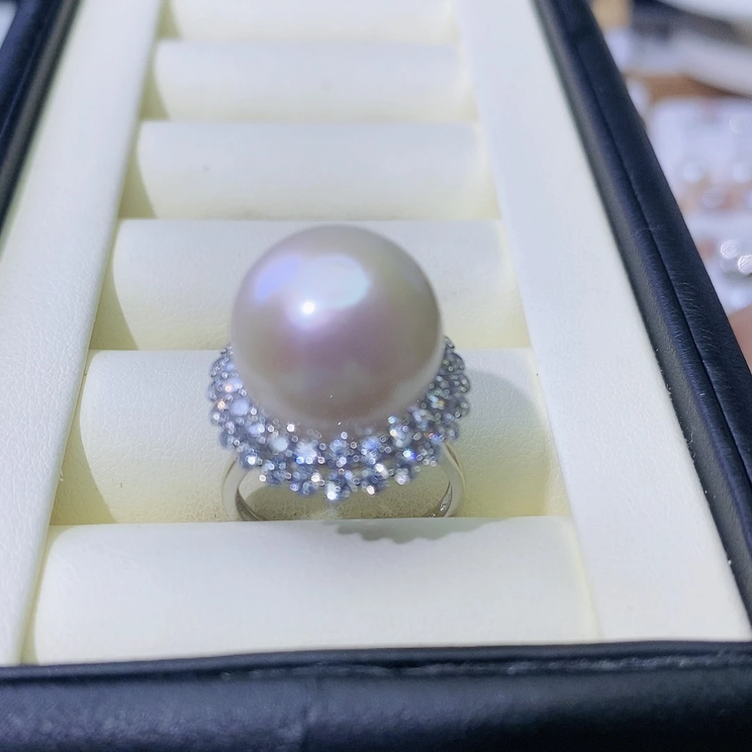 淡水珍珠戒指银S925镶嵌小***茶