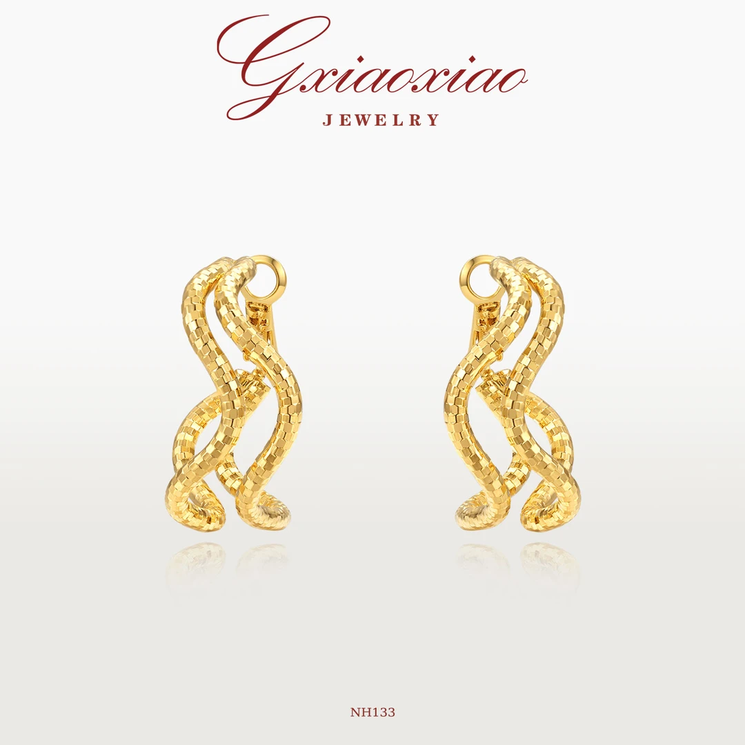 G XIAOXIAO 镀K金 轻奢时尚百搭简约波浪款耳环 IH202 NH133