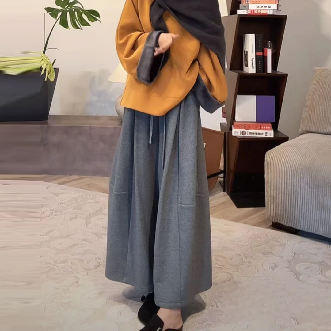 2025秋冬大码宽松显瘦加绒休闲裤新款洋气老钱风韩版减龄阔腿裤女