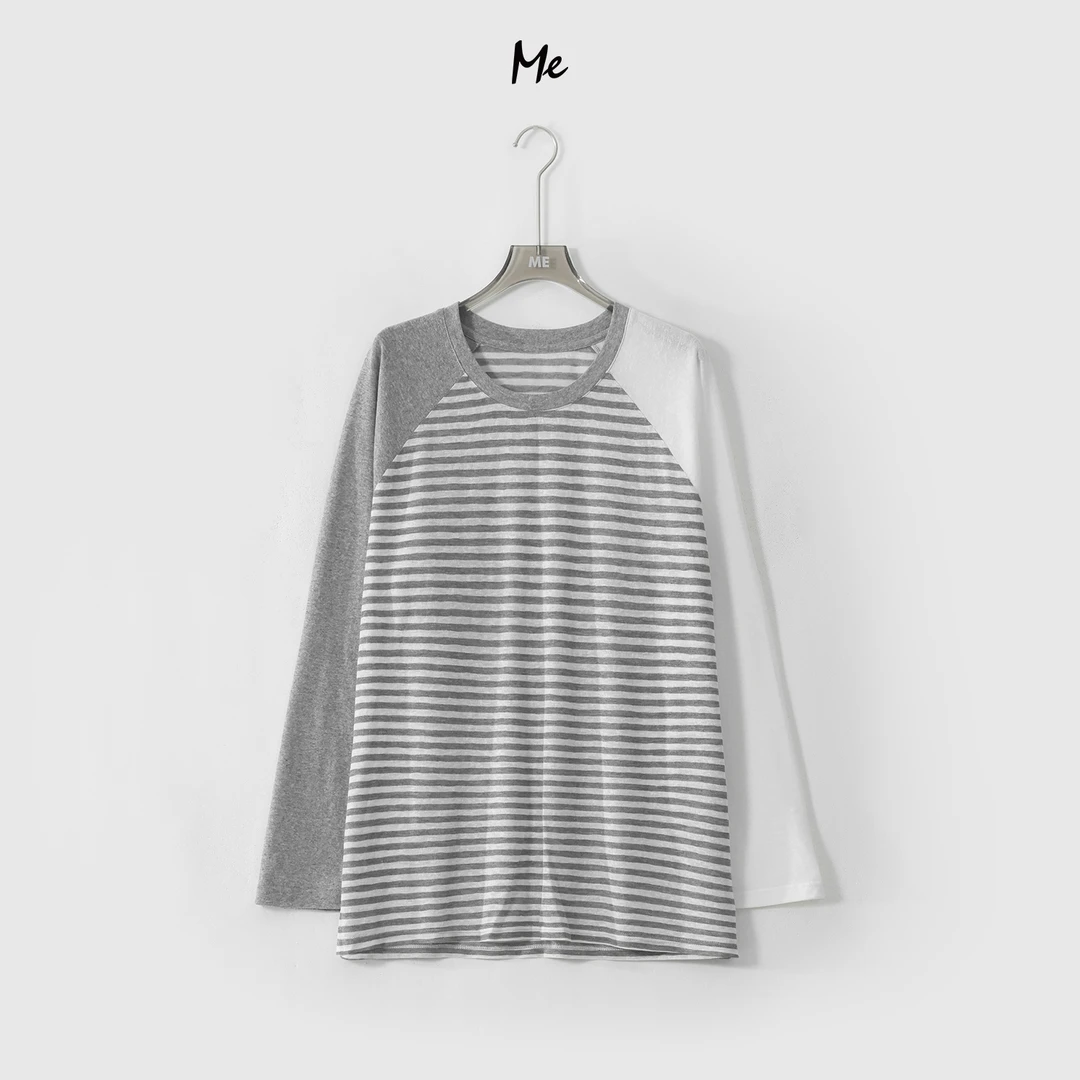 ME【斑马线防晒大版T】撞色条纹显瘦时尚百搭休闲一手长T恤MESS6000