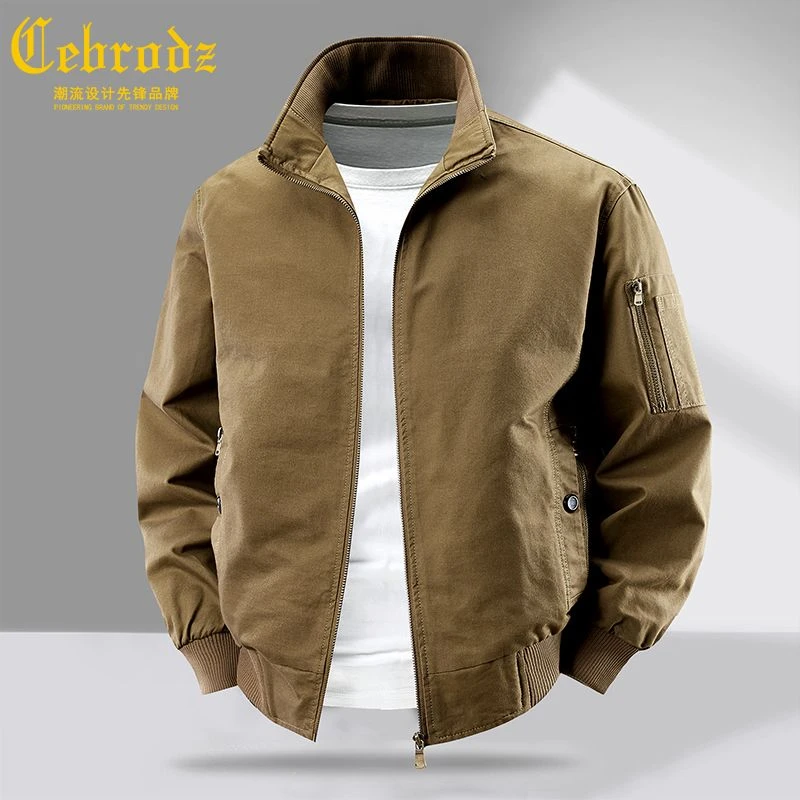 法国Cebrodz男士复古纯棉外套工装硬汉中年夹克男薄款商务风外套