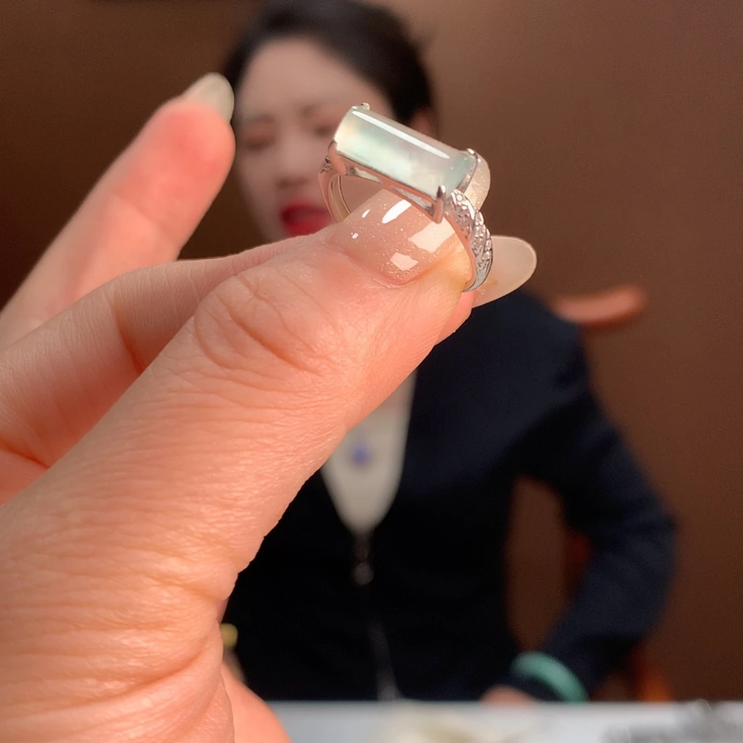 翡翠银S925镶嵌耳饰戒指
