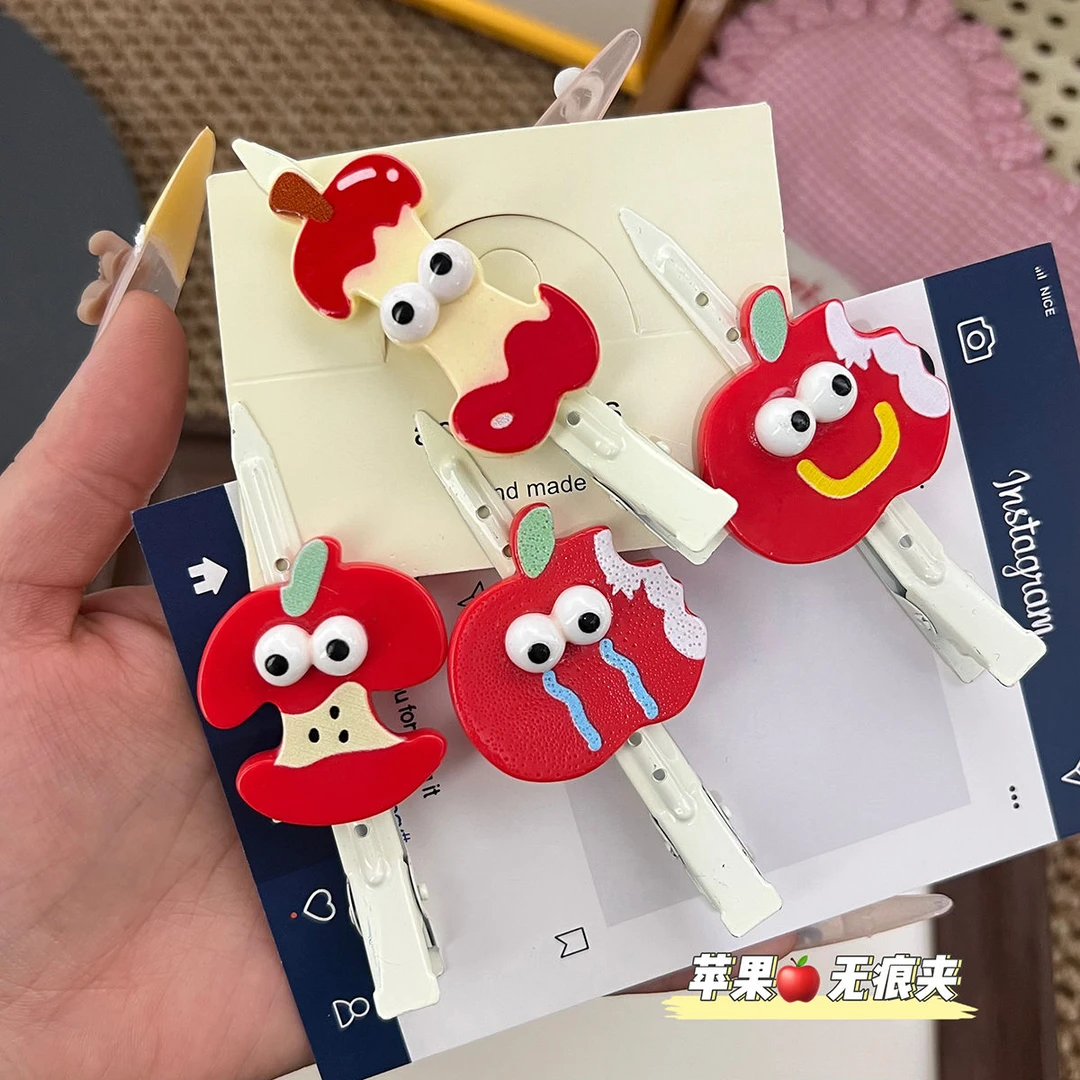 趣味可爱立体红苹果发夹搞怪表情包头ins发卡创意刘海侧边无痕夹