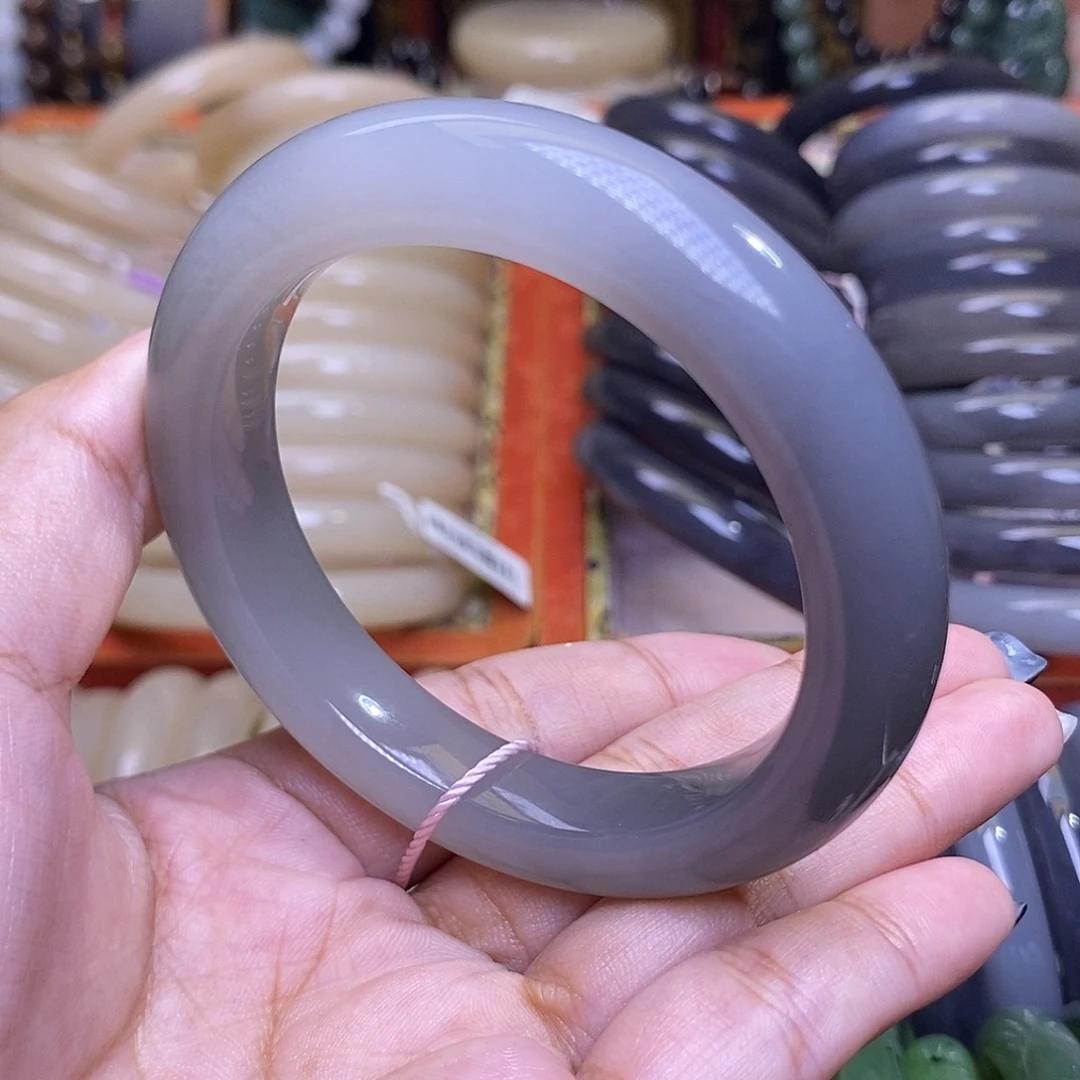 和田玉未镶嵌手链浓烟紫一口紫收藏手镯56.5