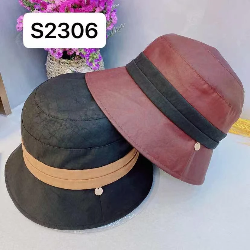 S2306#香云纱桑蚕丝撞色绑带盆帽