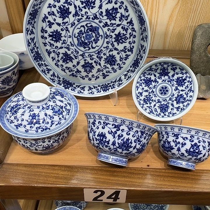 请***痞青花缠枝莲5件套茶具