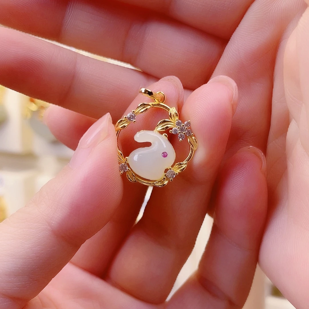 和田玉银S925镀金镶嵌颈饰