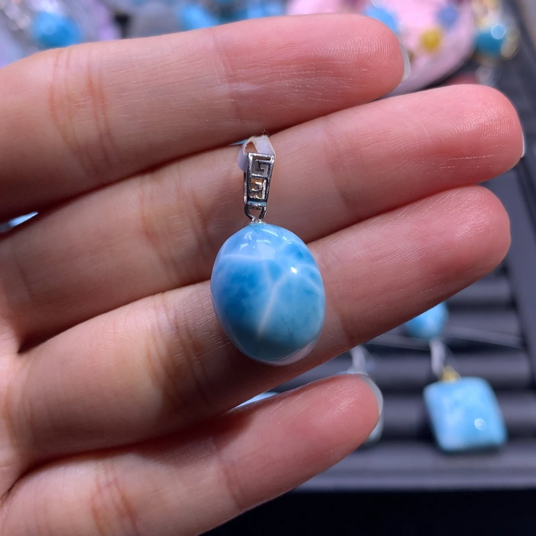 针钠钙石（海纹石）银S925镶嵌吊坠(不含链)蛋面吊坠色差略异