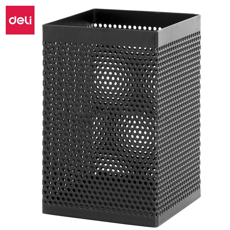 得力金属笔筒908 方形铁质网笔插铅笔架桶简约桌面收纳盒办公文具