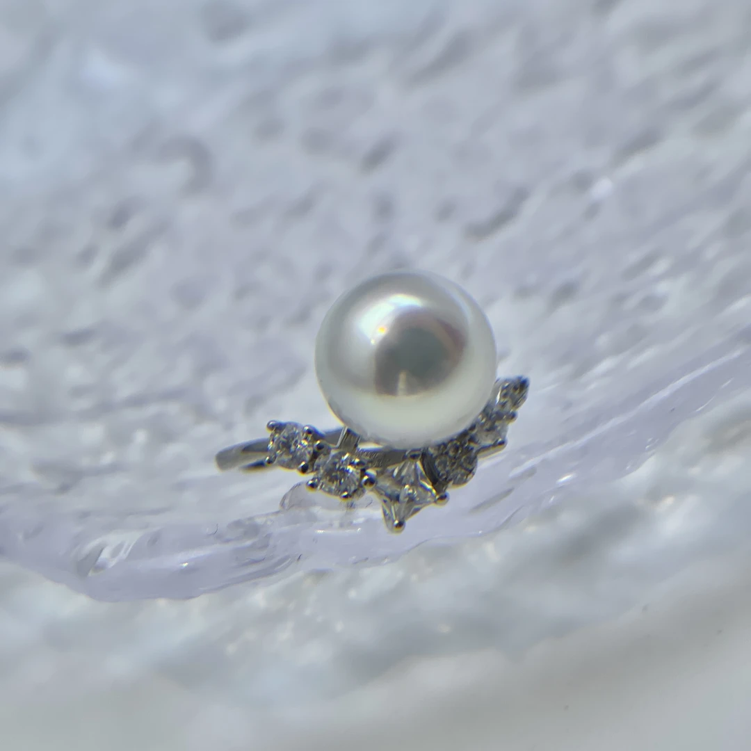 澳白  10-11mm V型 S925银 海水珍珠戒指  开口戒