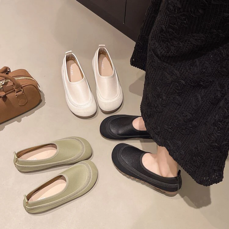 春季新款豆豆鞋女2025年休闲平底防滑轻便时尚磨砂皮鞋手工女鞋