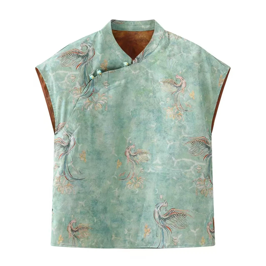 【凤凰于飞】新中式陶瓷扣凤凰立领斜襟飞飞袖显瘦时尚上衣470