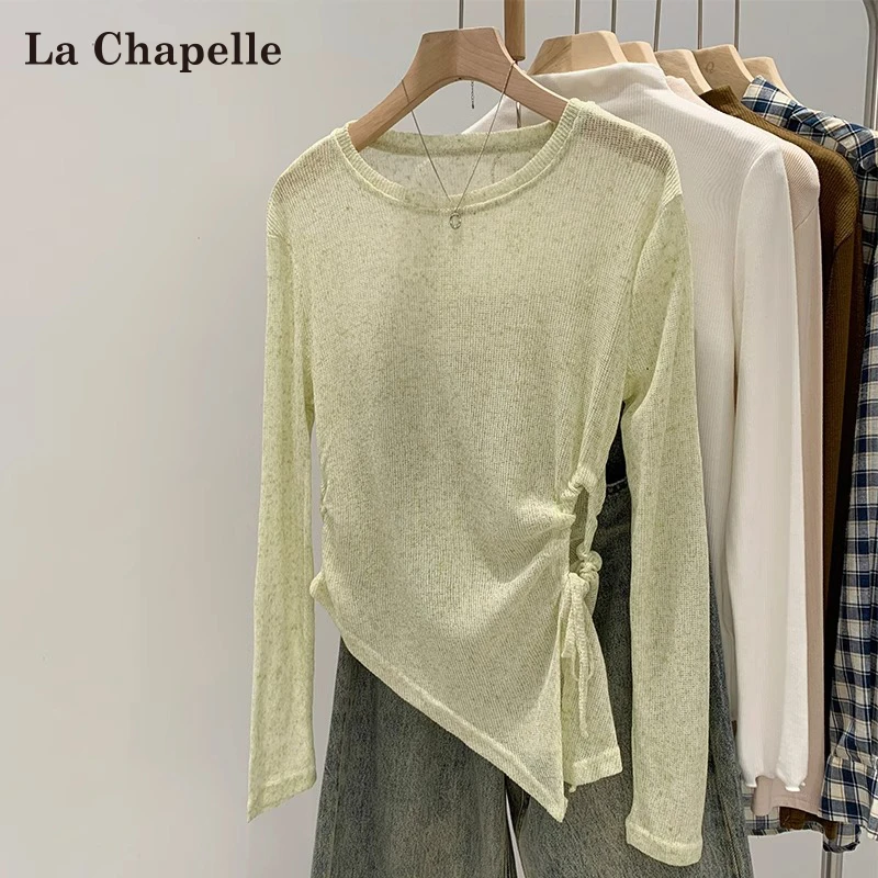 拉夏贝尔薄款防晒长袖针织罩衫女春夏季2025新款不规则下摆上衣