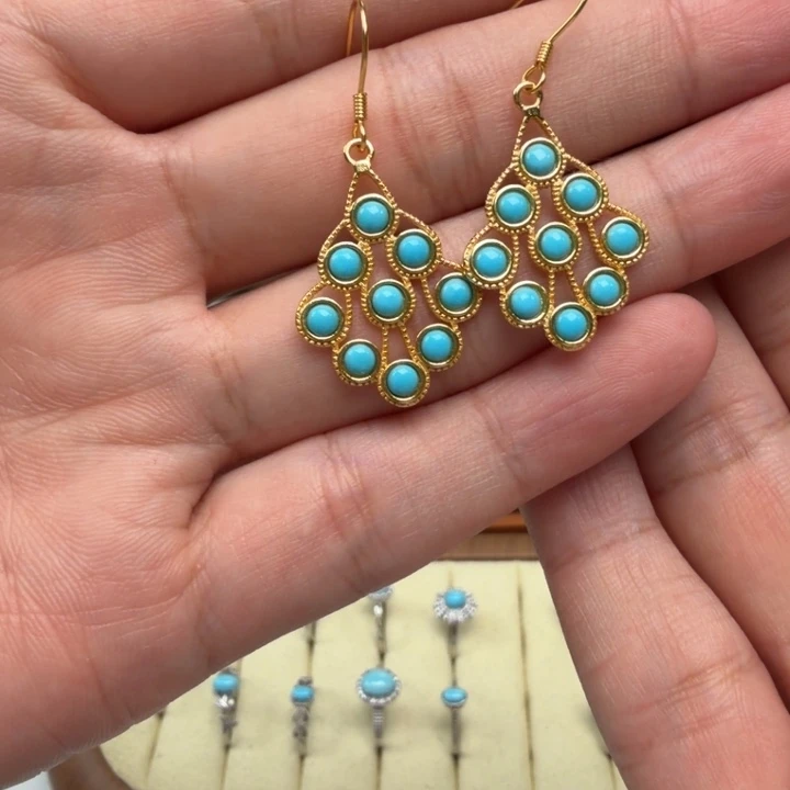 用***7绿松石银S925镶嵌耳饰