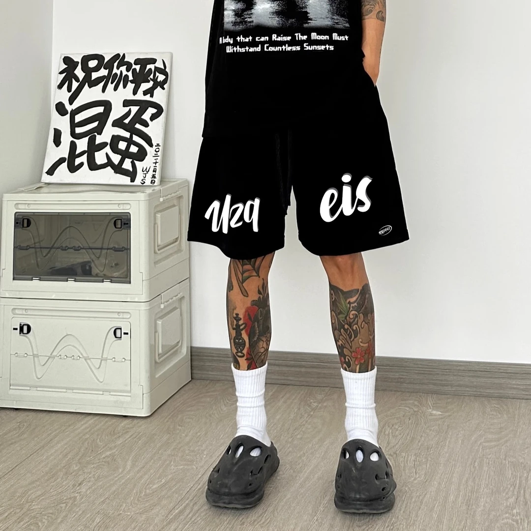 HIP潮牌美式篮球短裤夏季男生ins痞帅纯棉重磅宽松黑色运动五分裤