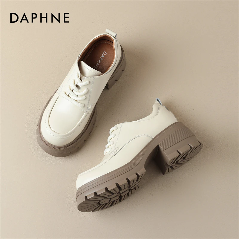 达芙妮春季乐福鞋女2025新款粗跟高跟小个子增高厚底德比鞋小皮鞋