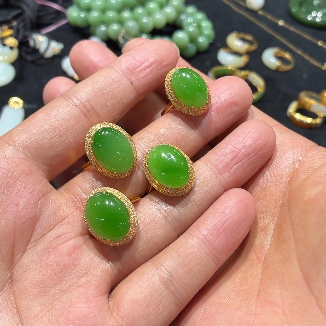 和田玉18K金镶嵌戒指多样性发货拍一发一