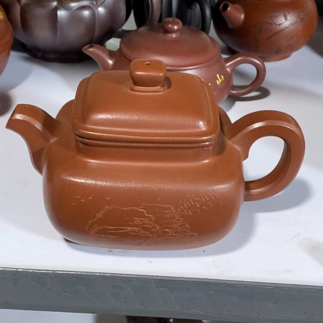 紫砂茶壶白21 四方仿古