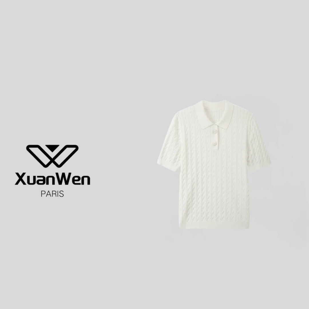 XW 春夏时尚休闲女士POLO领套头老钱风半袖针织衫-2085