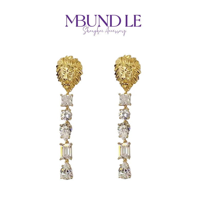 摩邦珠宝 铜合金合成锆石耳饰 狮子锆石流苏耳环官方专属