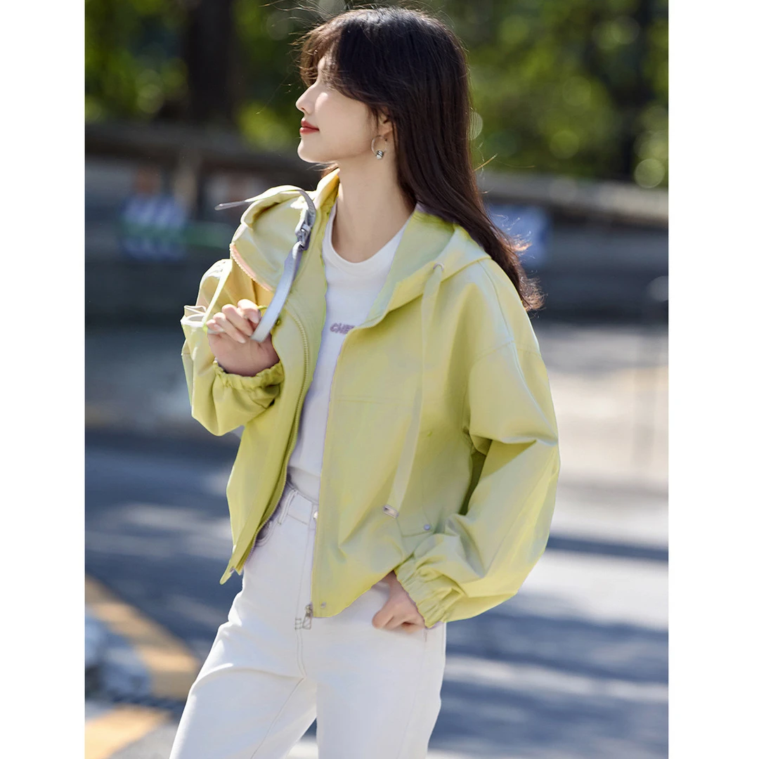 尚静4色休闲连帽防风衣外套2025秋季新款时尚百搭小个子短款外套