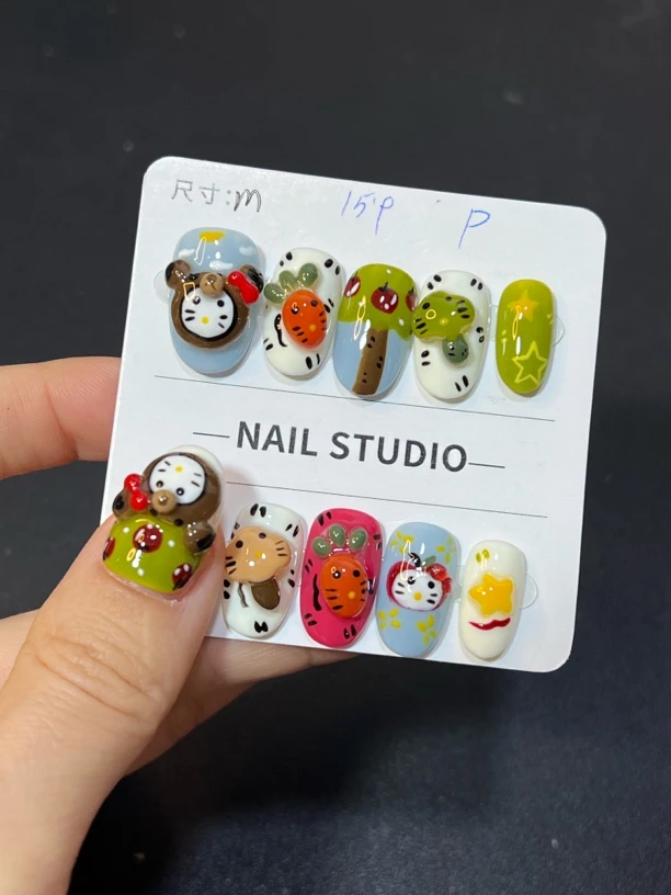 卡通手绘捏捏纯手工穿戴甲短甲1377