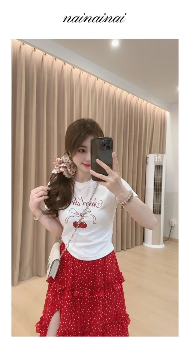 奈奈妮【樱桃T】T恤短袖女2025夏季新款减龄显瘦百搭6113