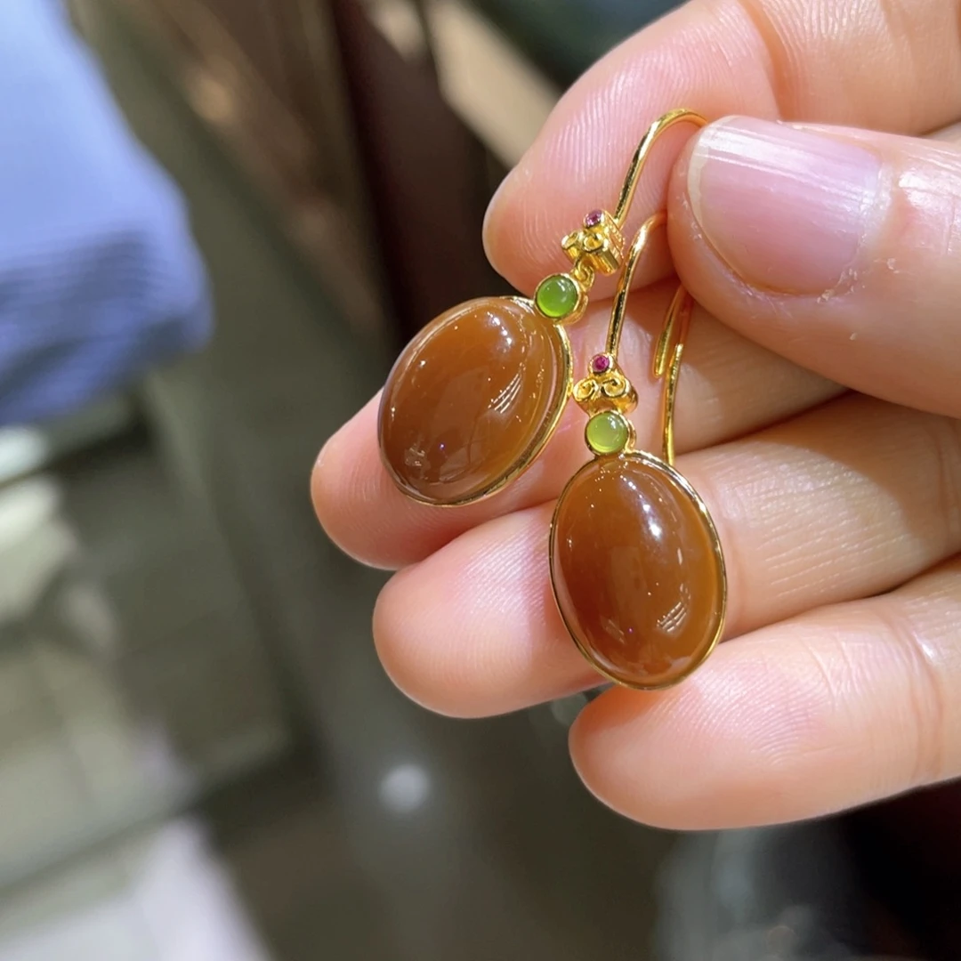 银S925镶嵌和田玉耳饰