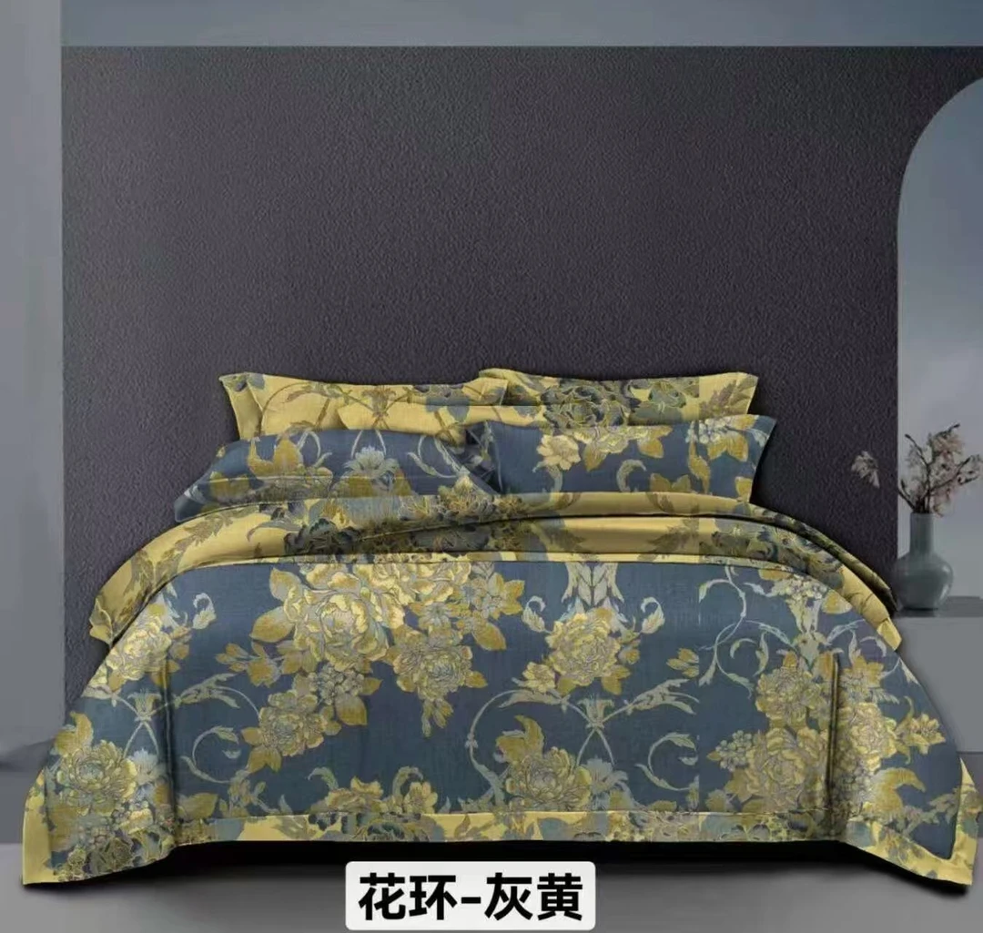 色织彩纱提花双层纱全棉布料花环-灰黄