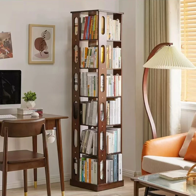 【新品上新】旋转实木移动立式书架客厅转角置物架学生带轮落地创意