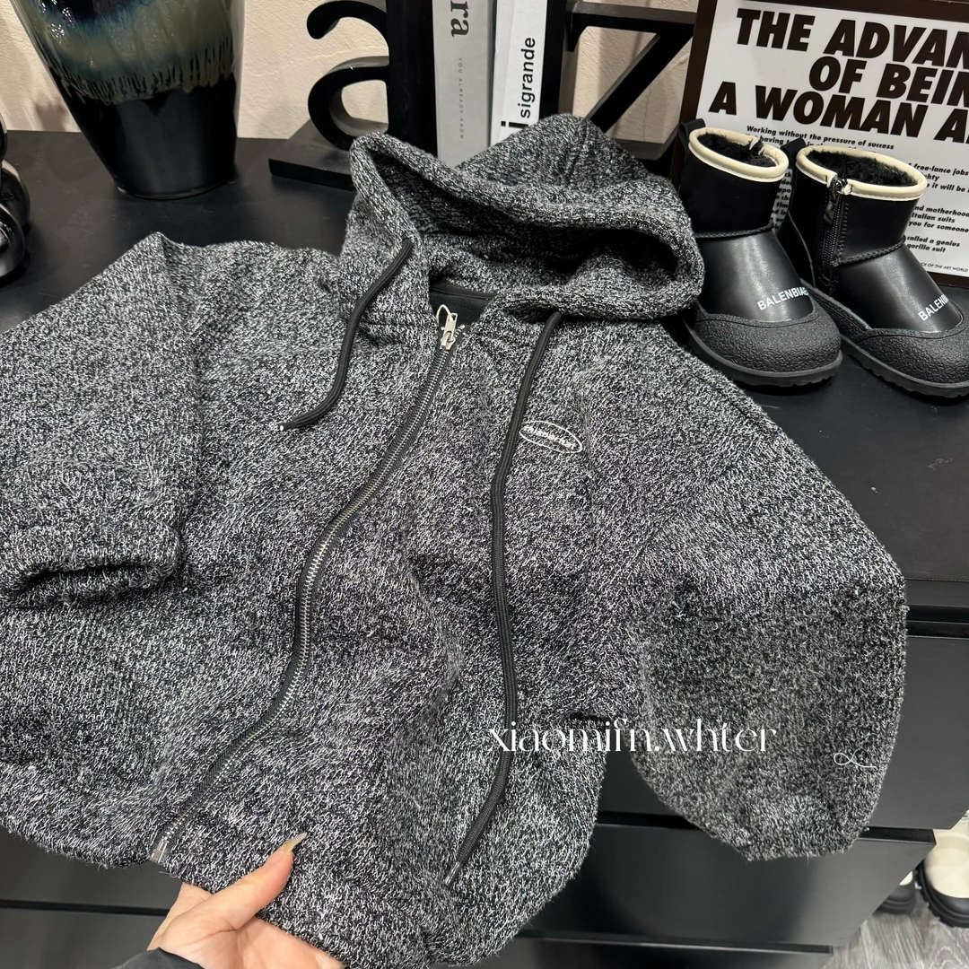 现货清仓〃韩版针织做旧外套男儿童2024秋冬款做旧复古洋气潮MD071