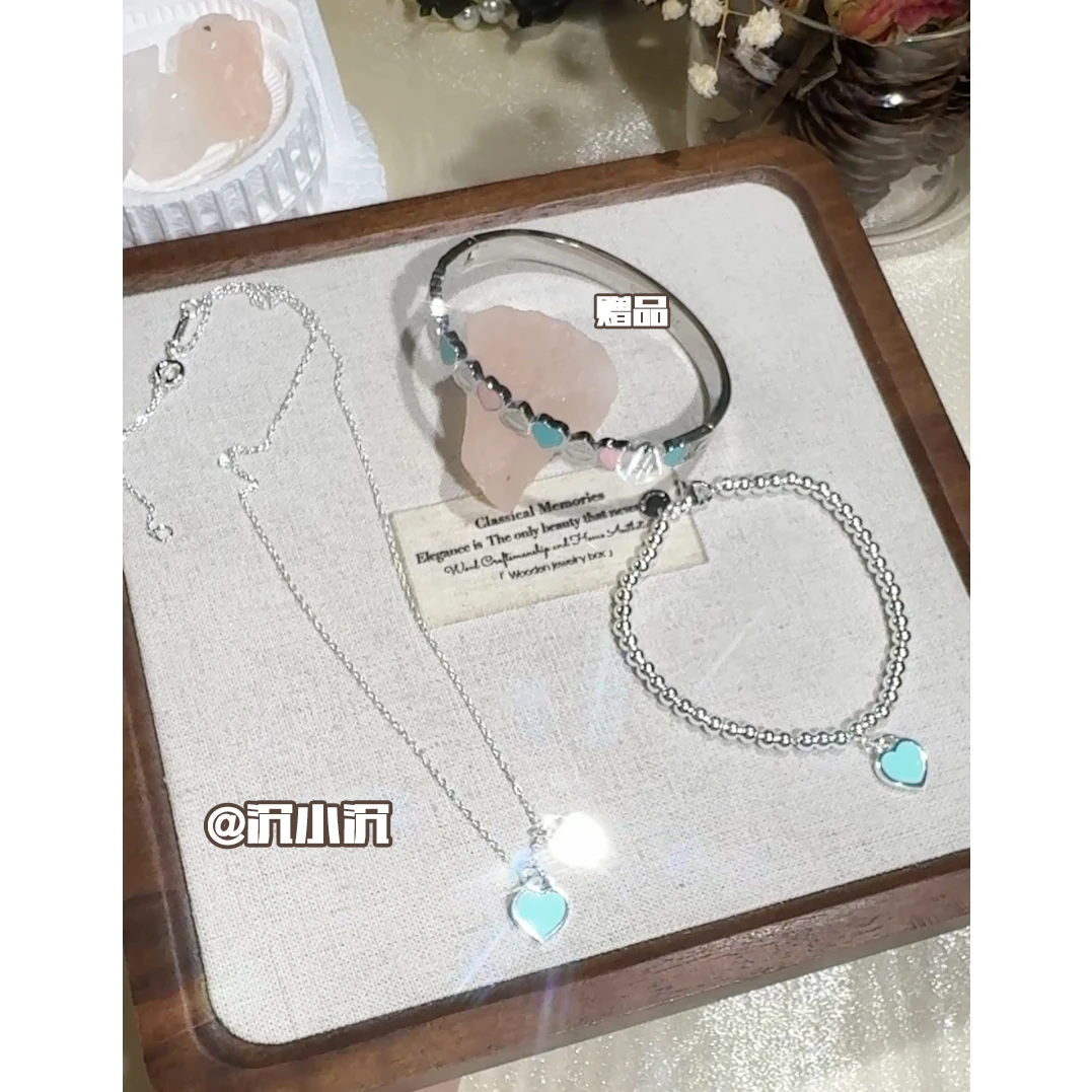 铜合金项链 【618专属】蓝色爱心项链手链气质百搭套组TZ11