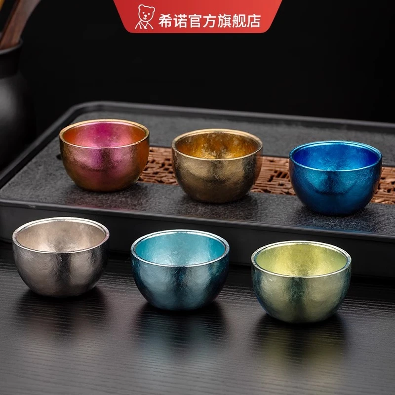 希诺纯钛小茶杯高档功夫茶具套装送礼家用主人杯钛水杯泡茶钛杯