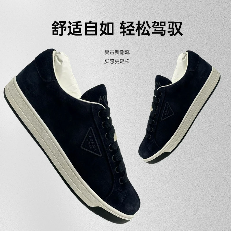 未使用 Prada/普拉达 普拉达 男款黑色秋冬绒面舒适百搭板鞋