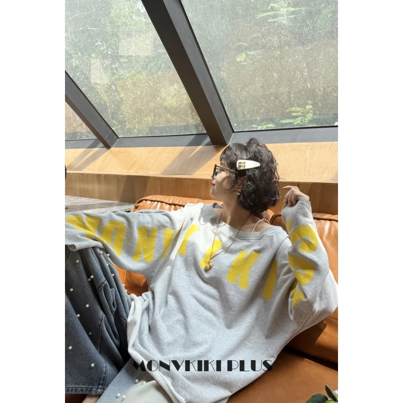 MoNvKiKiPlus2“余光里”大码微胖100棉大领口毛圈长袖T恤#1756