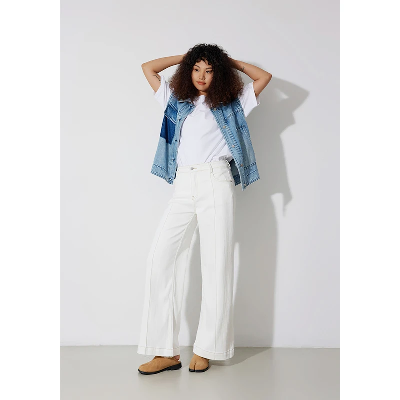 RUGOSAM「阔腿系列」春夏上新 丨高腰女宽松白色梨形牛仔裤RB0293