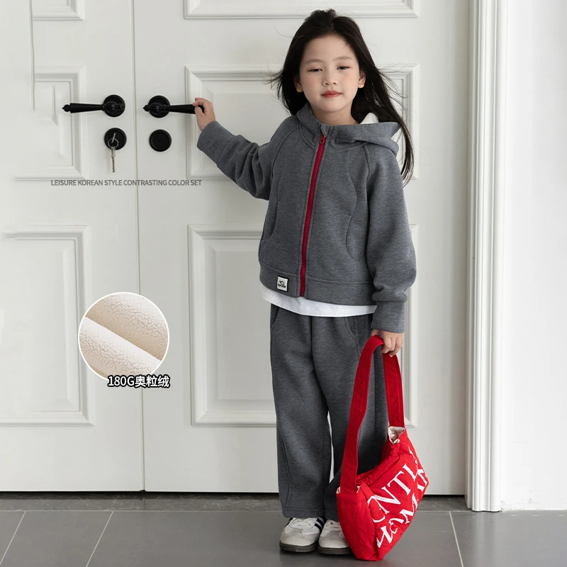 【自由派】女童加绒套装儿童洋气外套裤子俩件套ADU1225