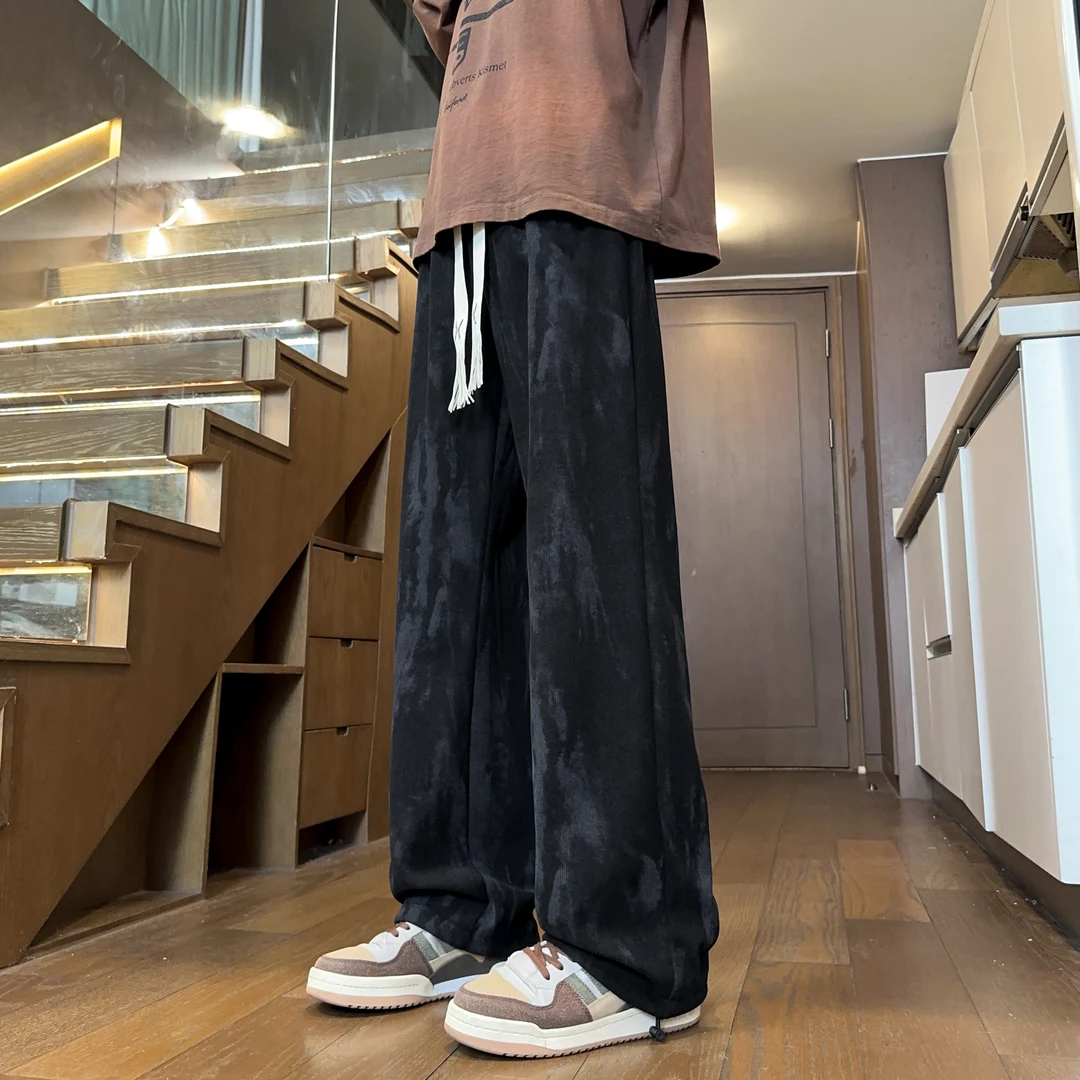 美式扎染休闲裤子男款秋季新款高级感潮牌阔腿运动裤宽松直筒长裤