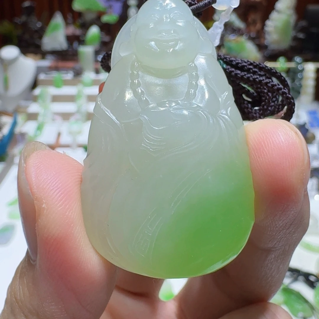 和田玉（翠青玉）未镶嵌挂件和田玉青海翠青元宝佛挂件