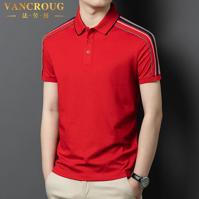 VANCROUG/法劳格短袖Polo衫男士夏季时尚休闲撞色条纹翻领百搭T恤