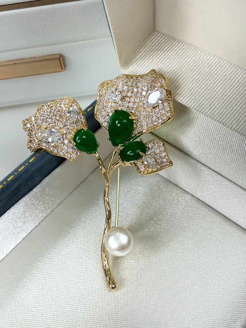 合金锆石胸针 【清风荷韵】简约百搭精致优雅高档春夏时尚胸针6055