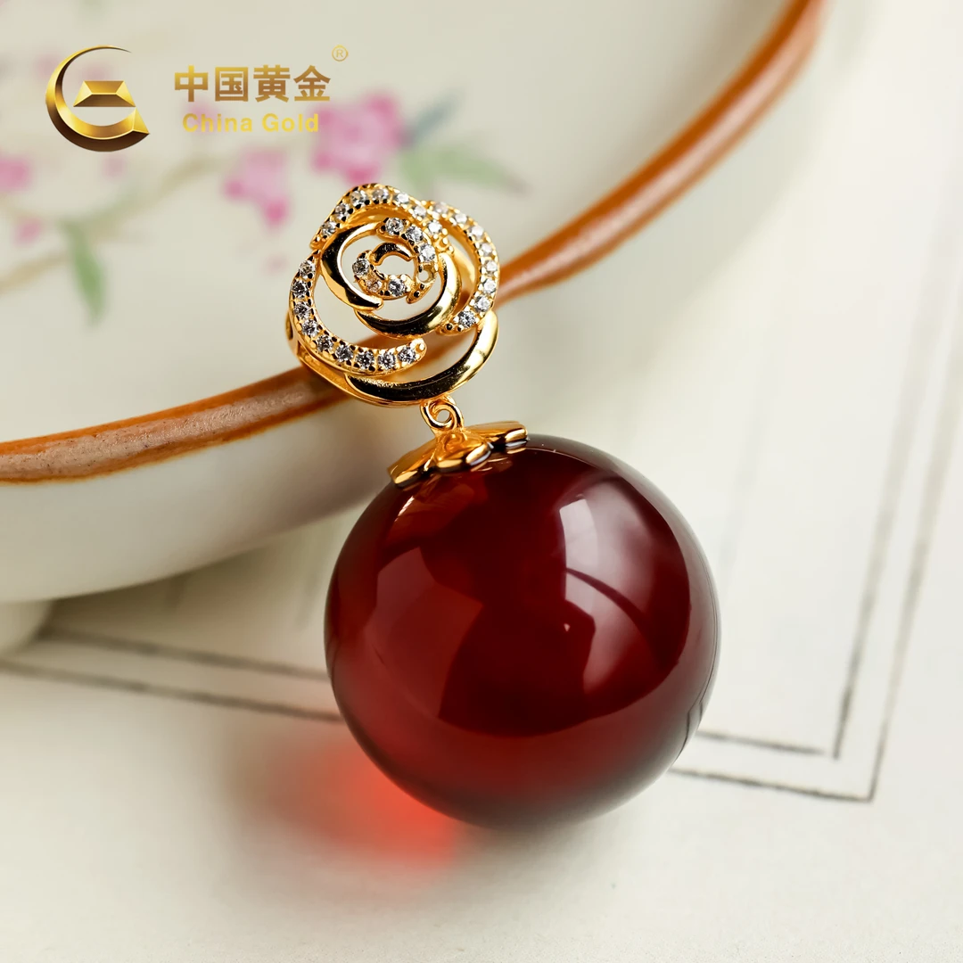 【中国黄金】槐月 | 琥珀*吊坠*S925银镶嵌-D7359-格