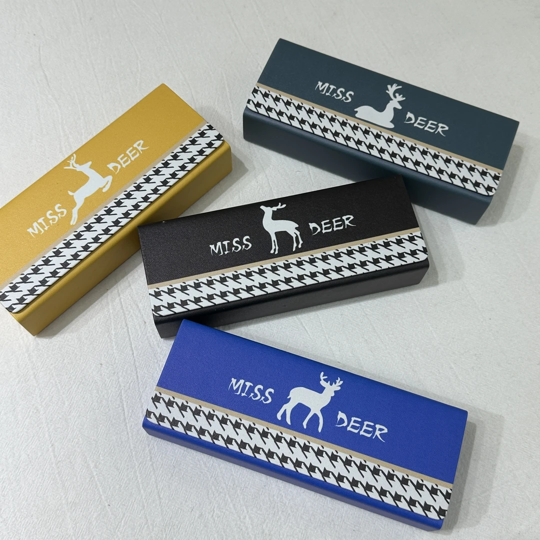 小鹿手工磁吸眼镜盒大框千鸟格宽方卡通便携抗压收纳盒