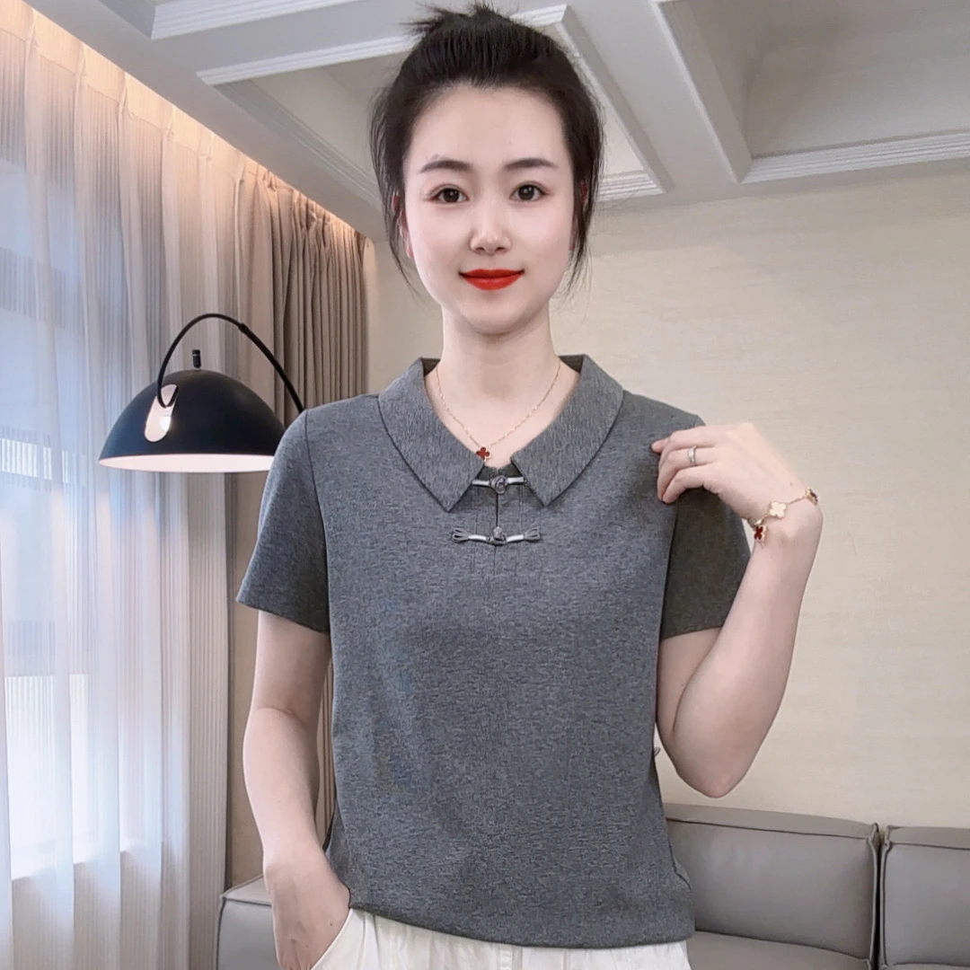 夏季新款国风盘口衬衫领短袖9533款