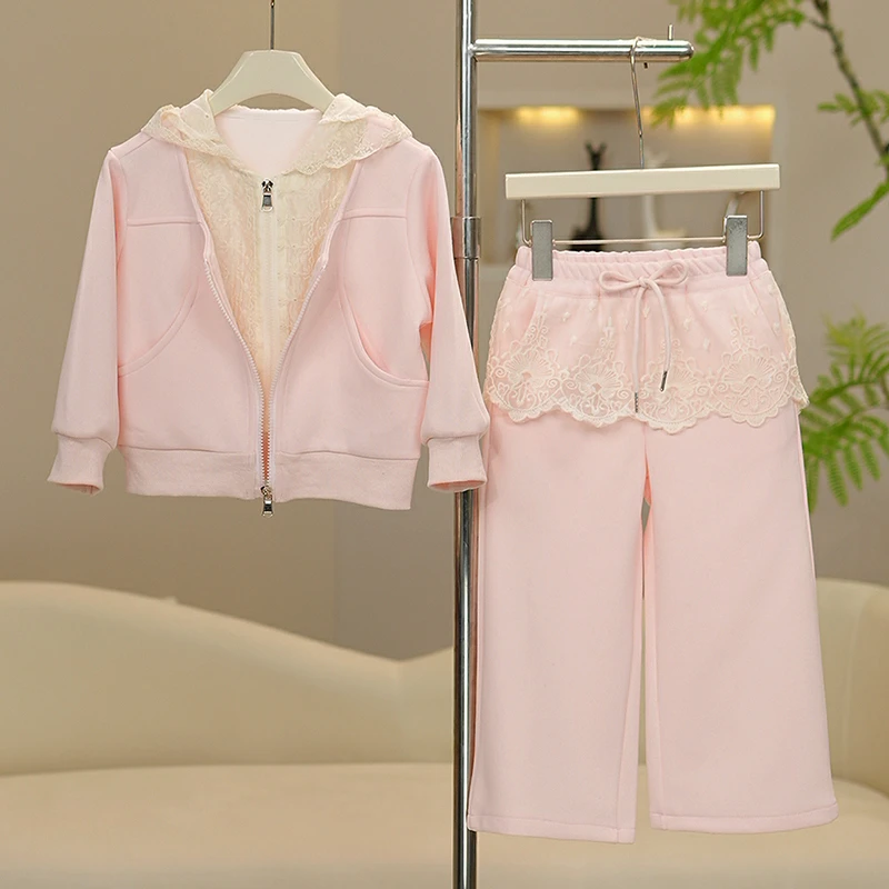 2025新款蕾丝花边开衫套装春秋季运动百搭洋气宽松韩版休闲两件套