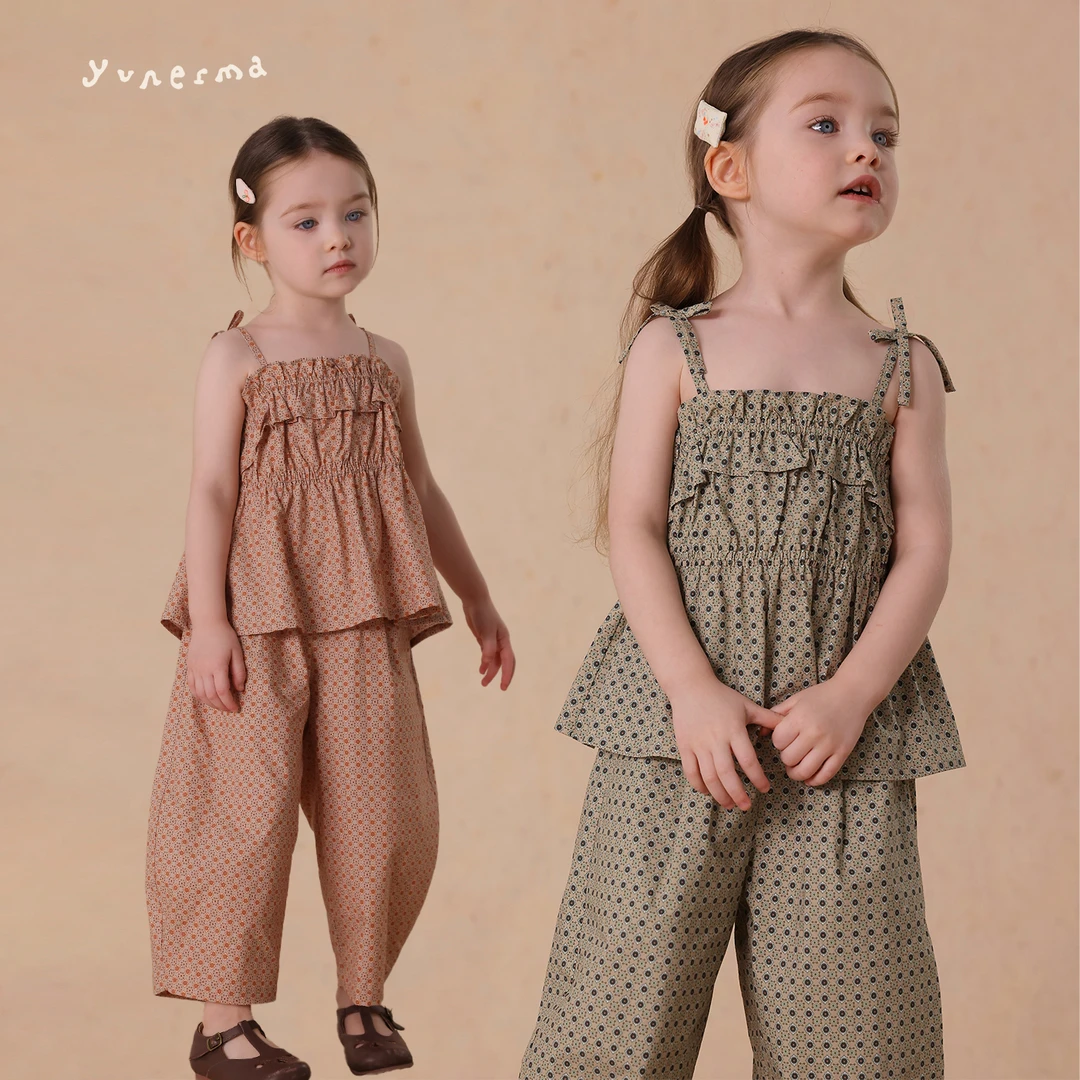 允儿妈女童2025新款气质吊带背心宝宝幼儿园夏季百搭休闲裤套装潮
