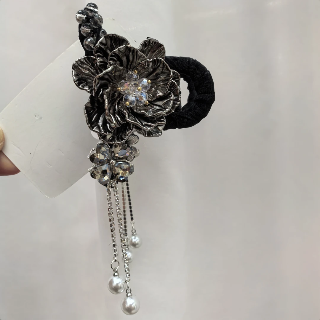 D018黑色花花草草流苏重工款长不大抓夹