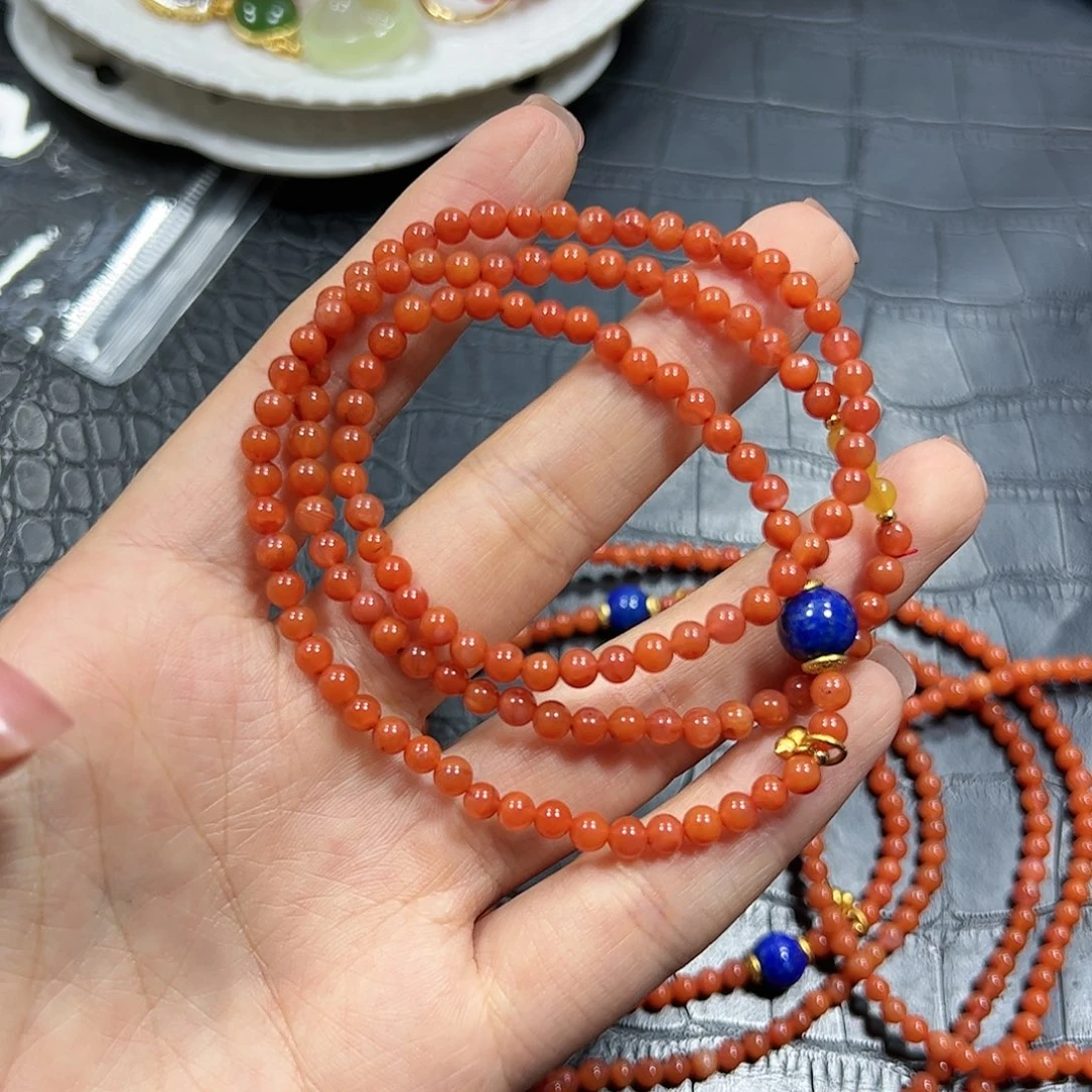 银S925镶嵌手链烟晶南红多圈手链