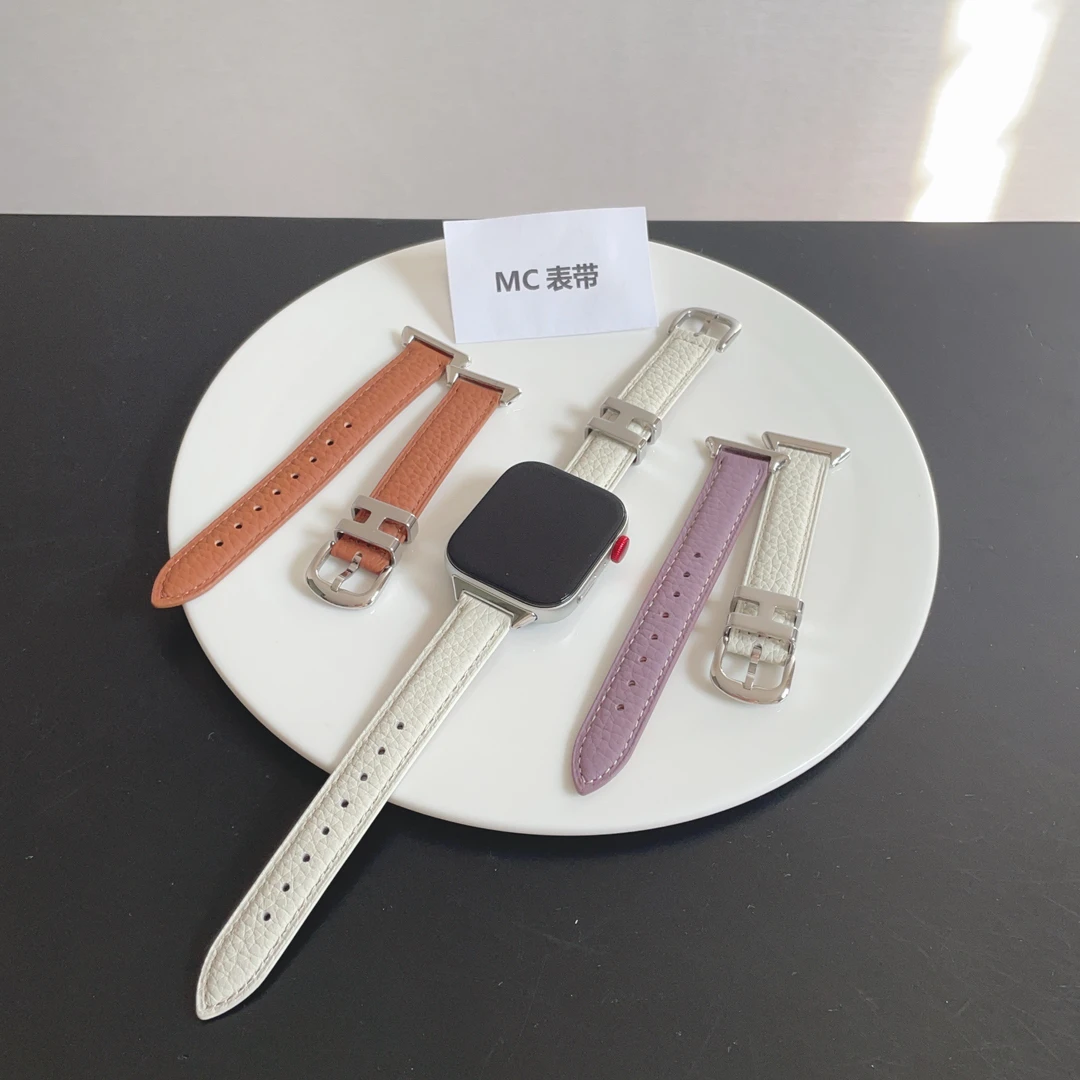 MC温柔H扣适用华为fit4手表4pro表带fit3荔枝纹皮华为手环109腕带