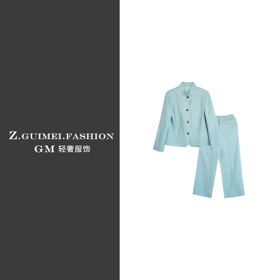 【肆姐高定】设计师款翻领单排扣亚麻套装XY2447